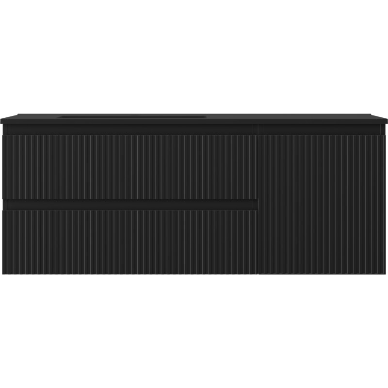 Mexen Rivel Badezimmerschrank 120 cm mit Waschbecken Otis links, 2S, 1D, geriffelt, schwarz matt - 91A23-12047-3-BBFFF71-W18L71