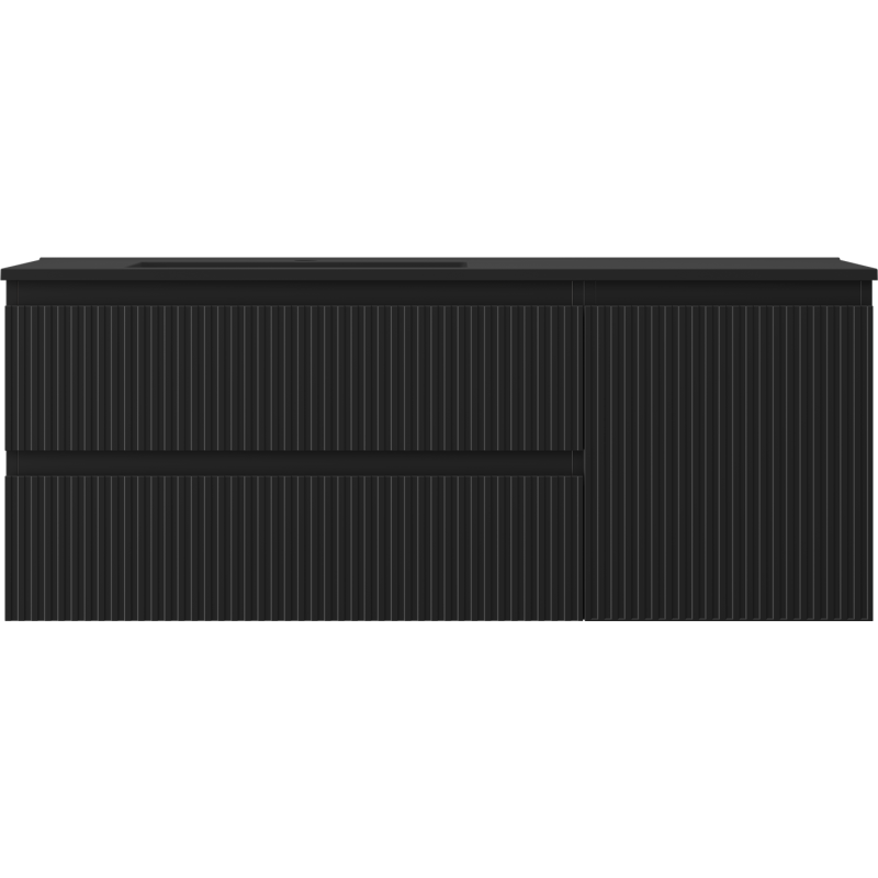 Mexen Rivel badkamerkast 120 cm met wastafel Otis links, 2S, 1D, gegroefd, zwart mat - 91A23-12047-3-BBFFF71-W18L71