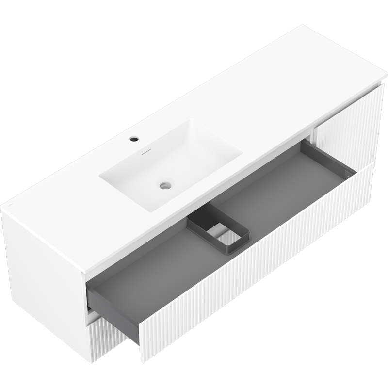 Mexen Rivel mobile da bagno 160 cm con lavabo Otis a sinistra, 2S, 1D, scanalato, bianco opaco - 91A23-16047-3-BBFFF01-W18L01