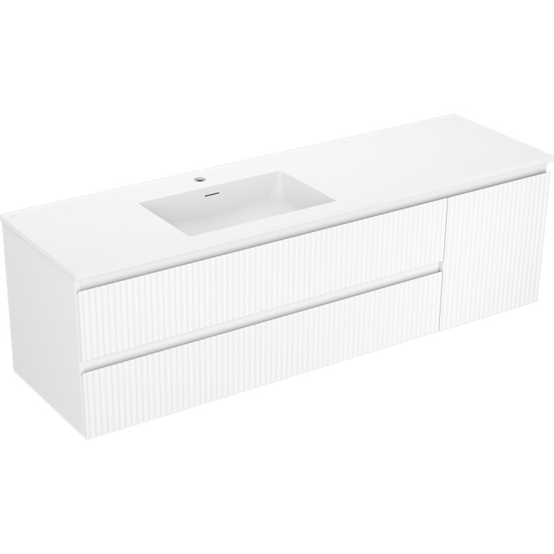 Mexen Rivel armoire de salle de bain 160 cm avec lavabo Otis gauche, 2S, 1D, rainurée, blanc mat - 91A23-16047-3-BBFFF01-W18L01