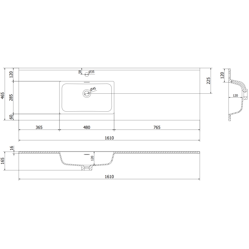 Mexen Rivel kopalniška omarica 160 cm z umivalnikom Otis levo, 2S, 1D, utorjena, siva mat/bela mat