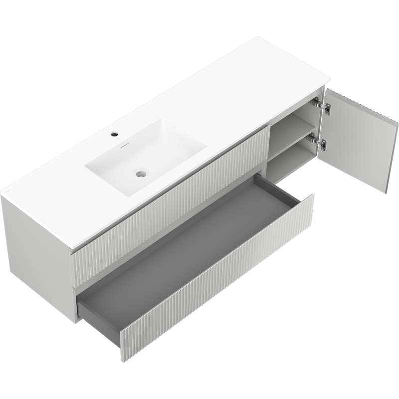 Mexen Rivel mobile bagno 160 cm con lavabo Otis sinistro, 2S, 1D, scanalato, grigio opaco/bianco opaco