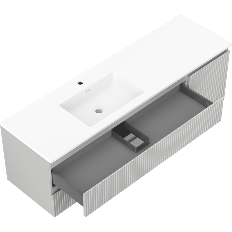 Mexen Rivel mobile bagno 160 cm con lavabo Otis sinistro, 2S, 1D, scanalato, grigio opaco/bianco opaco