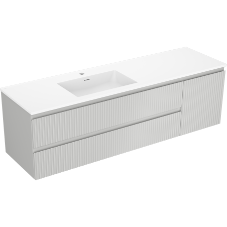 Mexen Rivel armoire de salle de bain 160 cm avec lavabo Otis gauche, 2S, 1D, cannelée, gris mat/blanc mat