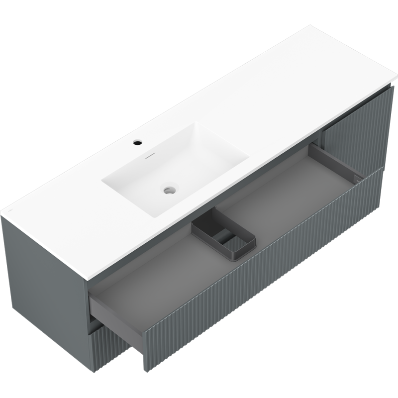 Mexen Rivel mobile bagno 160 cm con lavabo Otis sinistro, 2S, 1D, scanalato, grafite/bianco opaco - 91A23-16047-3-BBFFF66-W18L01