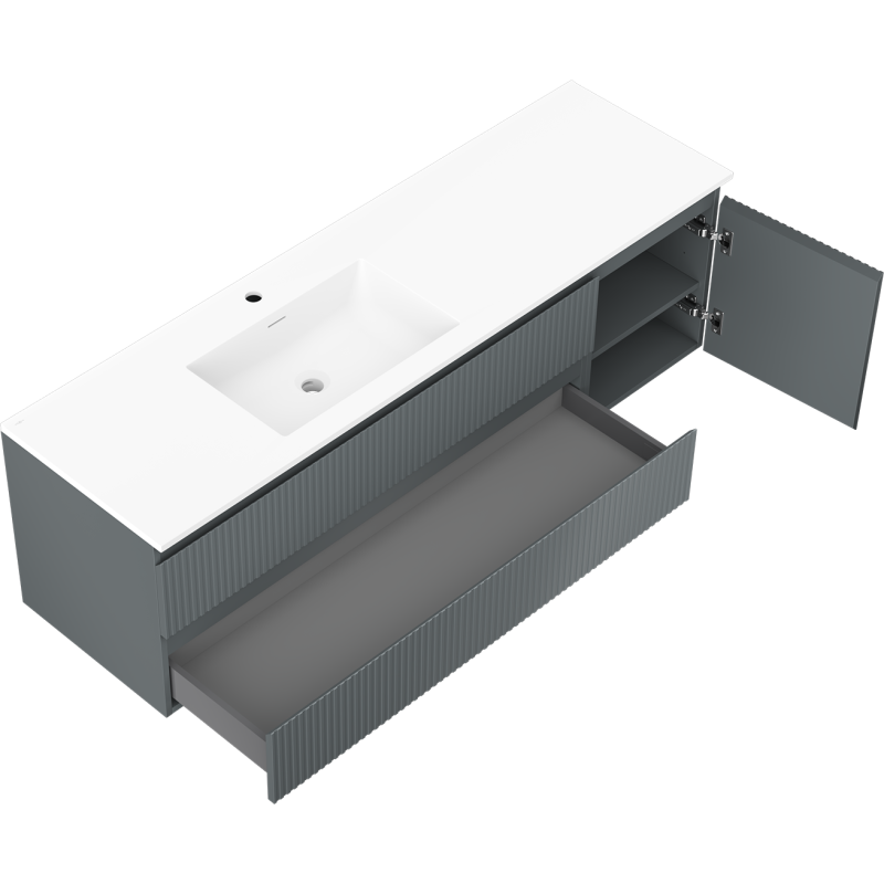 Mexen Rivel mobile bagno 160 cm con lavabo Otis sinistro, 2S, 1D, scanalato, grafite/bianco opaco - 91A23-16047-3-BBFFF66-W18L01