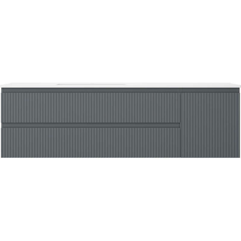 Mexen Rivel badkamerkast 160 cm met wastafel Otis links, 2S, 1D, geribbeld, grafiet/wit mat - 91A23-16047-3-BBFFF66-W18L01