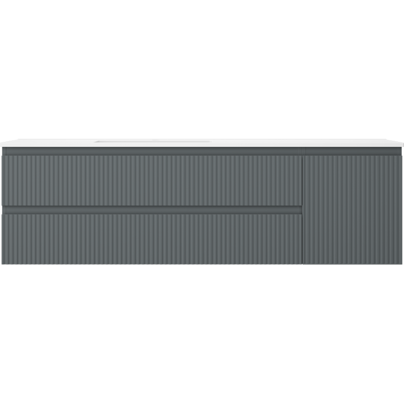 Mexen Rivel bathroom cabinet 160 cm with Otis left sink, 2S, 1D, fluted, graphite/white matte - 91A23-16047-3-BBFFF66-W18L01