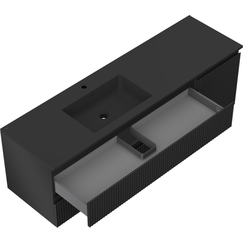 Mexen Rivel mobile da bagno 160 cm con lavabo Otis sinistro, 2S, 1A, scanalato, nero opaco - 91A23-16047-3-BBFFF71-W18L71