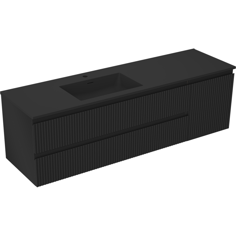 Mexen Rivel mueble de baño de 160 cm con lavabo Otis izquierdo, 2S, 1D, ranurado, negro mate - 91A23-16047-3-BBFFF71-W18L71