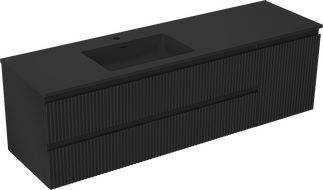 Mexen Rivel 160 cm Badezimmerschrank mit Waschbecken Otis links, 2S, 1D, geriffelt, schwarz matt - 91A23-16047-3-BBFFF71-W18L71