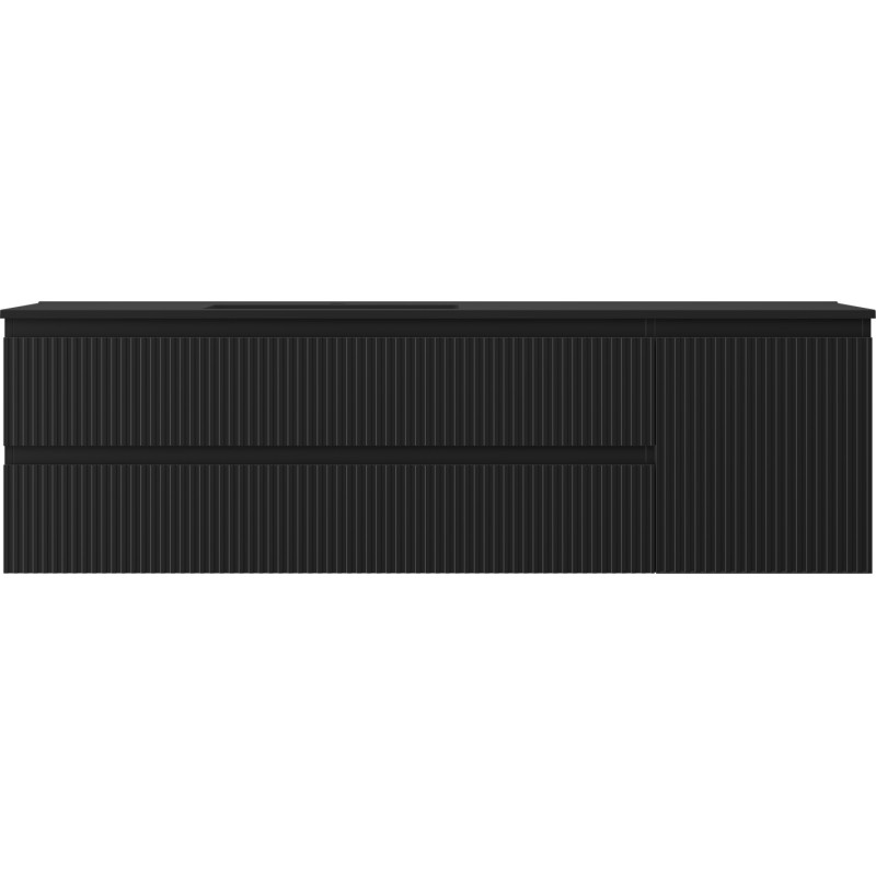 Mexen Rivel badkamerkast 160 cm met Otis wastafel links, 2L, 1D, geribbeld, zwarte mat - 91A23-16047-3-BBFFF71-W18L71