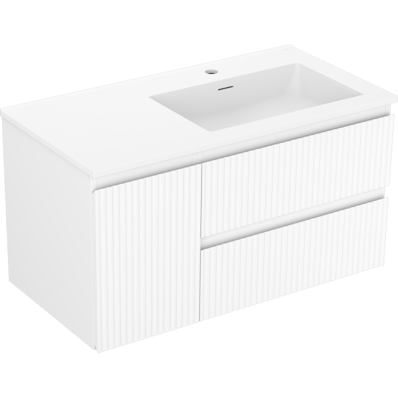 Mexen Rivel meuble de salle de bain 90 cm avec lavabo Otis à droite, 2S, 1D, rainuré, blanc mat - 91A23-09047-3-BBFFF01-W18P01