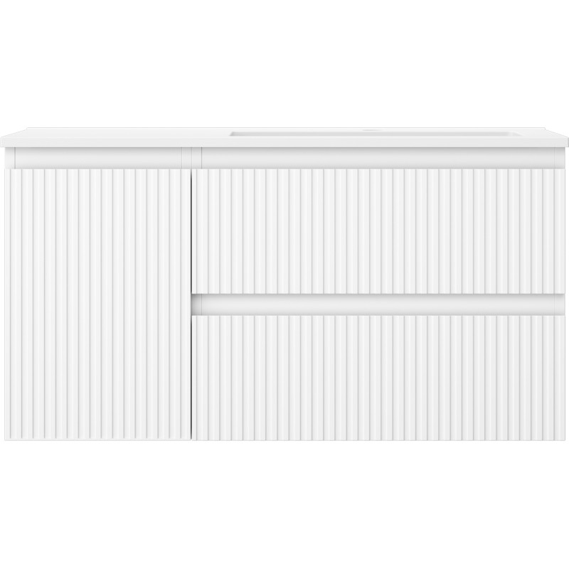 Mexen Rivel armoire de salle de bain 90 cm avec lavabo Otis à droite, 2S, 1D, rainurée, blanc mat