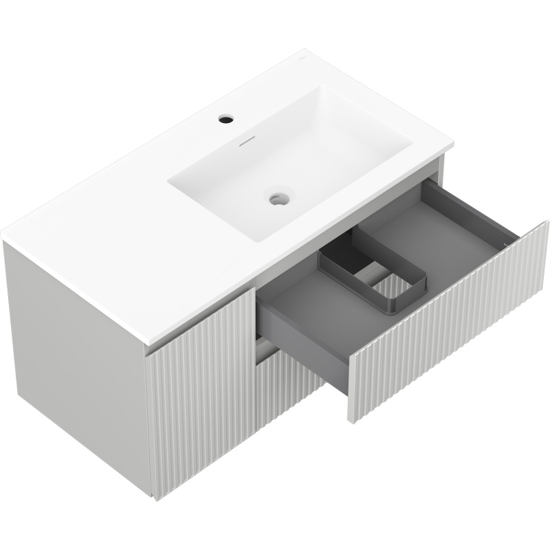 Mexen Rivel mobiletto da bagno 90 cm con lavabo Otis destro, 2S, 1D, scanalato, grigio opaco/bianco opaco