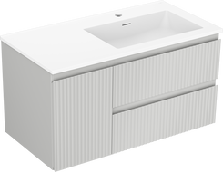 Mexen Rivel 90 cm bathroom cabinet with right-sided Otis sink, 2 drawers, 1 door, fluted, gray matte/white matte