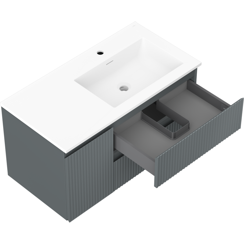 Mexen Rivel Mobile Bagno 90 cm con Lavabo Otis destro, 2S, 1D, scanalato, grafite/bianco opaco - 91A23-09047-3-BBFFF66-W18P01