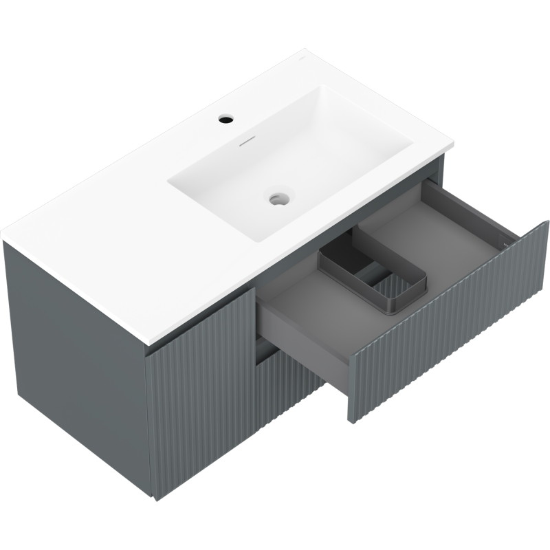 Mexen Rivel mobile da bagno 90 cm con lavabo Otis a destra, 2S, 1D, scanalato, grafite/bianco opaco