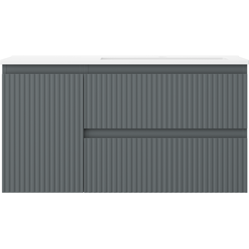 Mexen Rivel badkamerkast 90 cm met Otis wastafel rechts, 2S, 1D, geribbeld, grafiet/wit mat - 91A23-09047-3-BBFFF66-W18P01