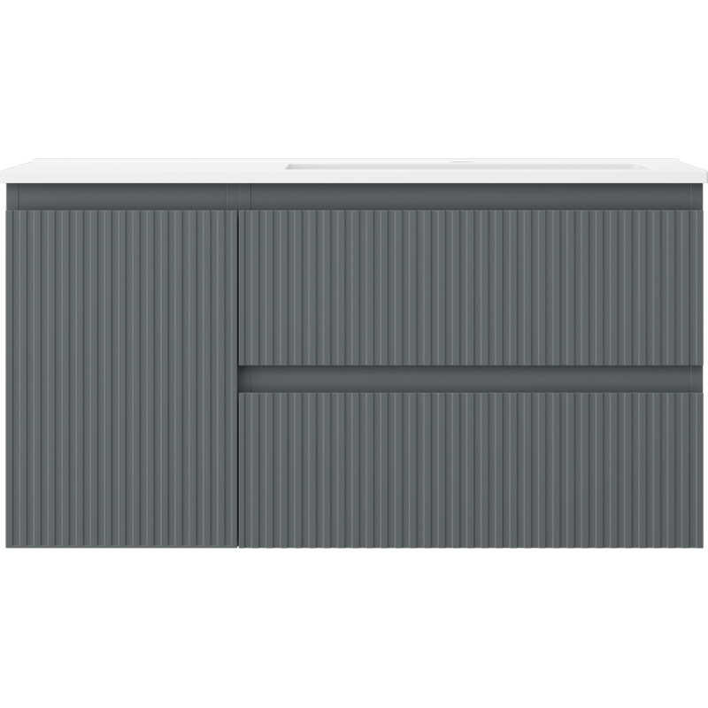 Mexen Rivel mobile da bagno 90 cm con lavabo Otis a destra, 2S, 1D, scanalato, grafite/bianco opaco