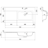 Mexen Rivel bathroom cabinet 90 cm with Otis sink right, 2S, 1D, grooved, graphite/white matte - 91A23-09047-3-BBFFF66-W18P01