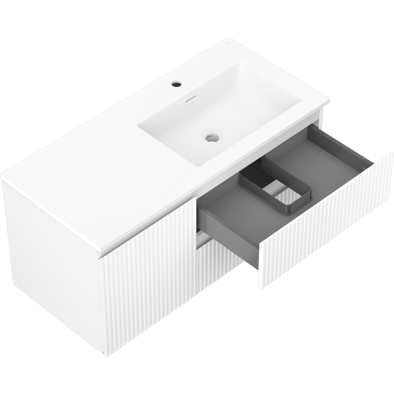 Mexen Rivel badkamerkast 100 cm met wastafel Otis rechts, 2S, 1D, gegroefd, wit mat - 91A23-10047-3-BBFFF01-W18P01