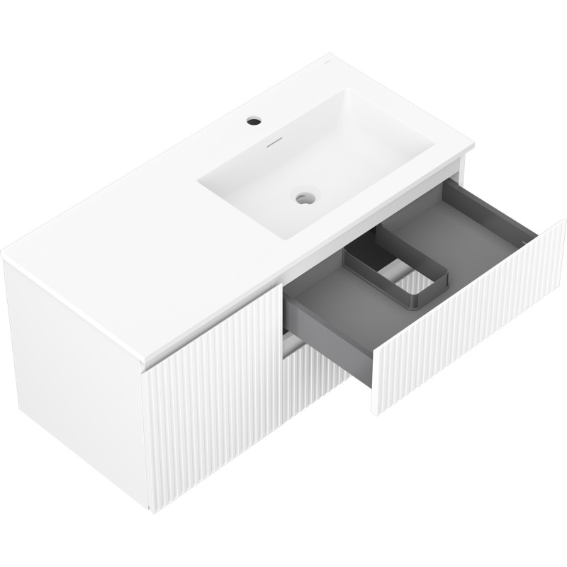 Mexen Rivel meuble de salle de bain 100 cm avec lavabo Otis droit, 2S, 1D, strié, blanc mat - 91A23-10047-3-BBFFF01-W18P01