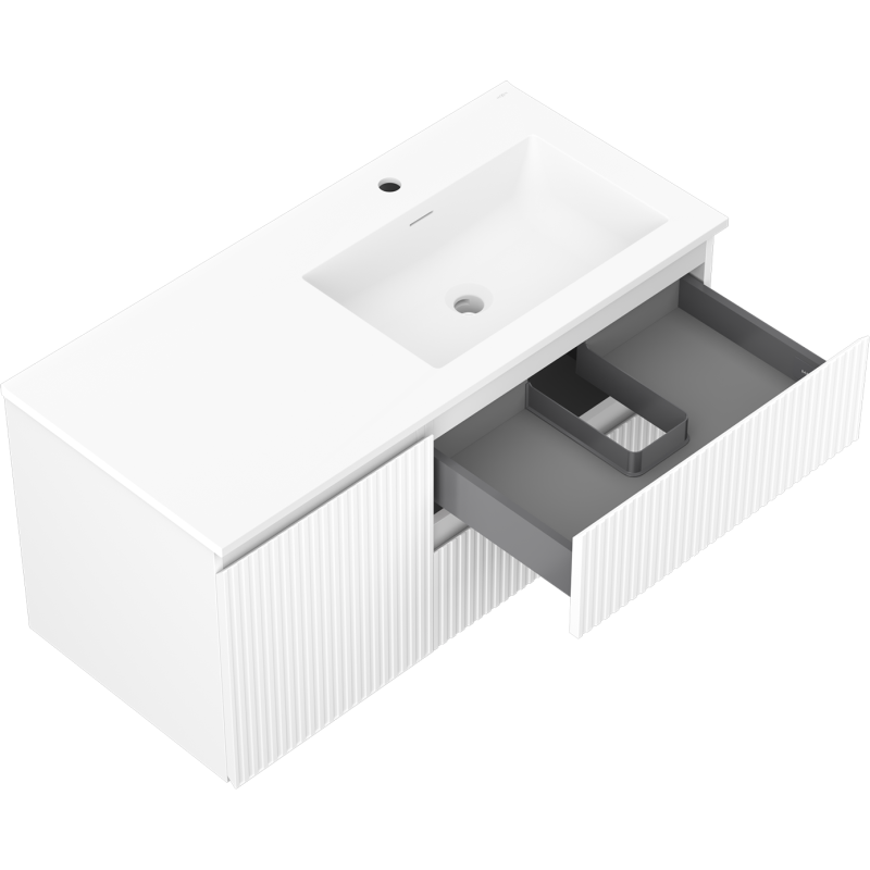 Mexen Rivel mobile da bagno 100 cm con lavabo Otis destro, 2S, 1D, scanalato, bianco opaco - 91A23-10047-3-BBFFF01-W18P01