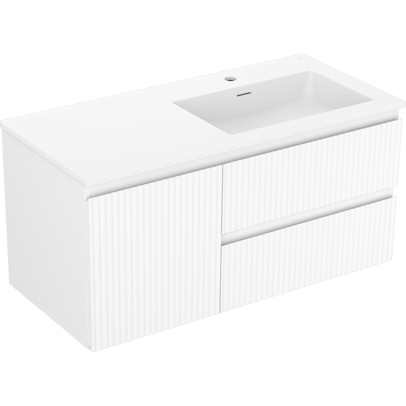 Mexen Rivel meuble de salle de bain 100 cm avec lavabo Otis à droite, 2S, 1D, rainuré, blanc mat - 91A23-10047-3-BBFFF01-W18P01