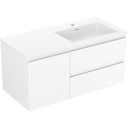 Mexen Rivel meuble de salle de bain 100 cm avec lavabo Otis à droite, 2S, 1D, rainuré, blanc mat - 91A23-10047-3-BBFFF01-W18P01