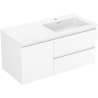 Mexen Rivel 100 cm bathroom cabinet with Otis right sink, 2 drawers, 1 door, fluted, matte white - 91A23-10047-3-BBFFF01-W18P01