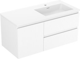 Mexen Rivel 100 cm bathroom cabinet with Otis right sink, 2 drawers, 1 door, fluted, matte white - 91A23-10047-3-BBFFF01-W18P01