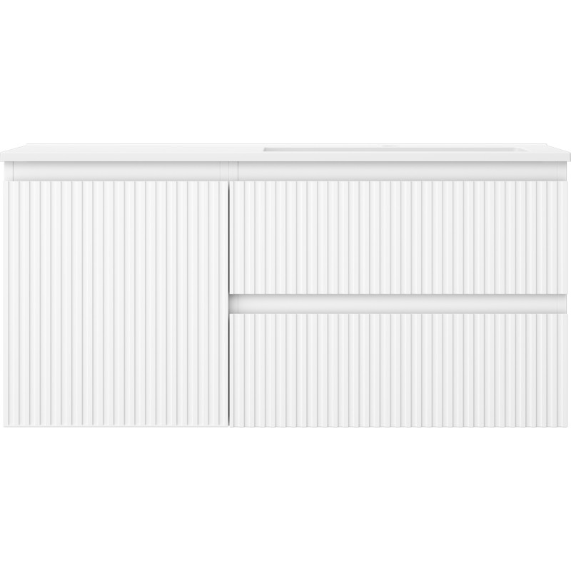 Mexen Rivel meuble de salle de bain 100 cm avec lavabo Otis droit, 2S, 1D, strié, blanc mat - 91A23-10047-3-BBFFF01-W18P01