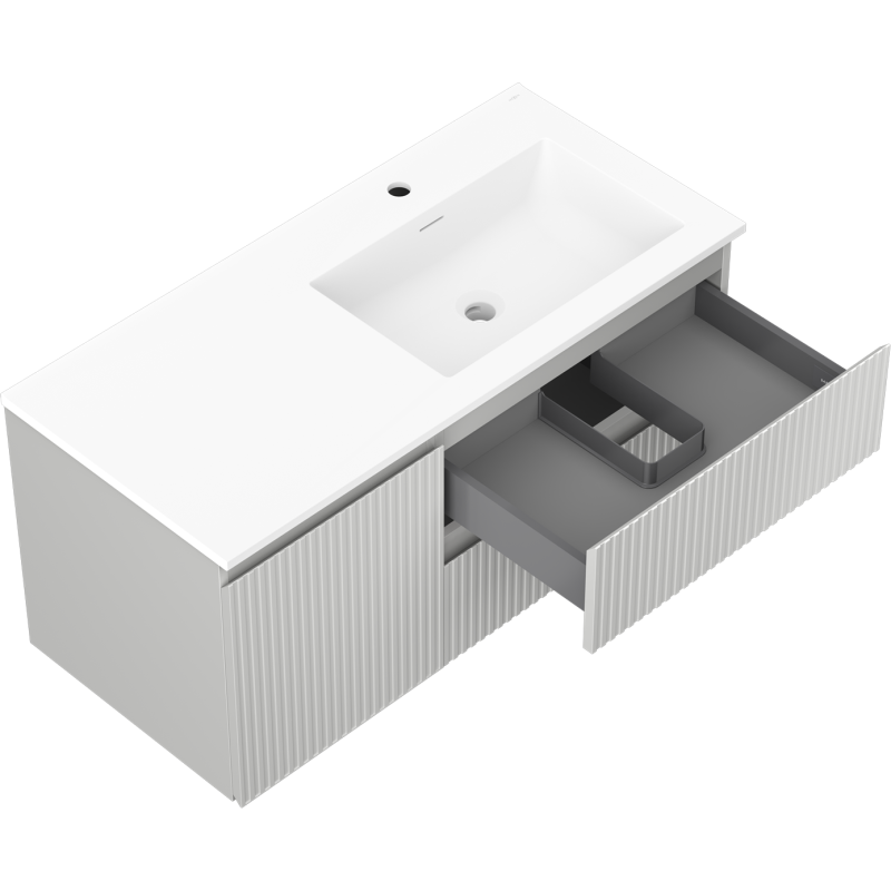 Mexen Rivel armario de baño 100 cm con lavabo Otis derecho, 2S, 1D, ranurado, gris/blanco mate - 91A23-10047-3-BBFFF62-W18P01