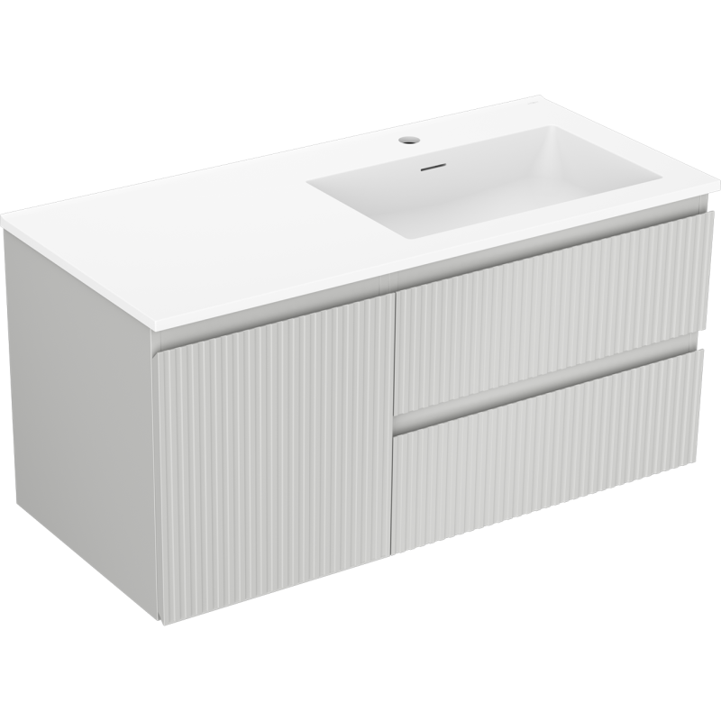 Mexen Rivel mobiletto da bagno 100 cm con lavabo Otis destro, 2S, 1D, scanalato, grigio/bianco opaco