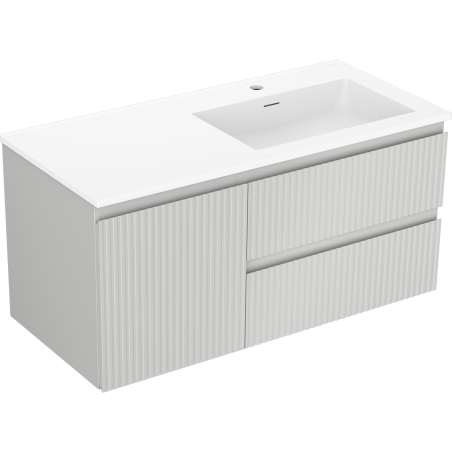 Mexen Rivel 100 cm bathroom cabinet with Otis sink right, 2S, 1D, grooved, gray/white matte - 91A23-10047-3-BBFFF62-W18P01