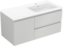 Mexen Rivel Badezimmerschrank 100 cm mit Waschbecken Otis rechts, 2S, 1D, gerippt, grau/weiß matt