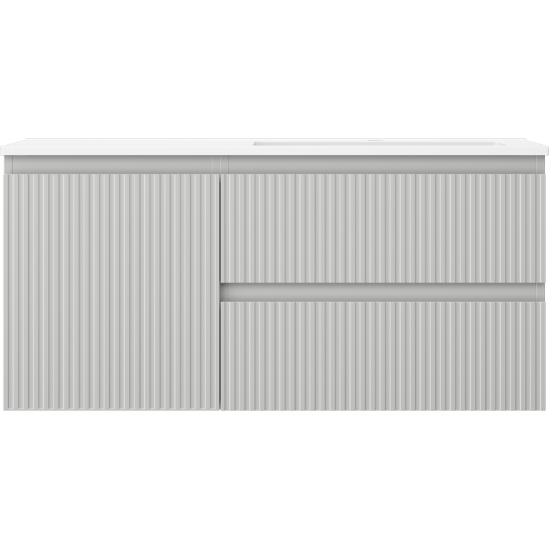 Mexen Rivel meuble de salle de bains 100 cm avec lavabo Otis à droite, 2S, 1D, rainuré, gris/blanc mat