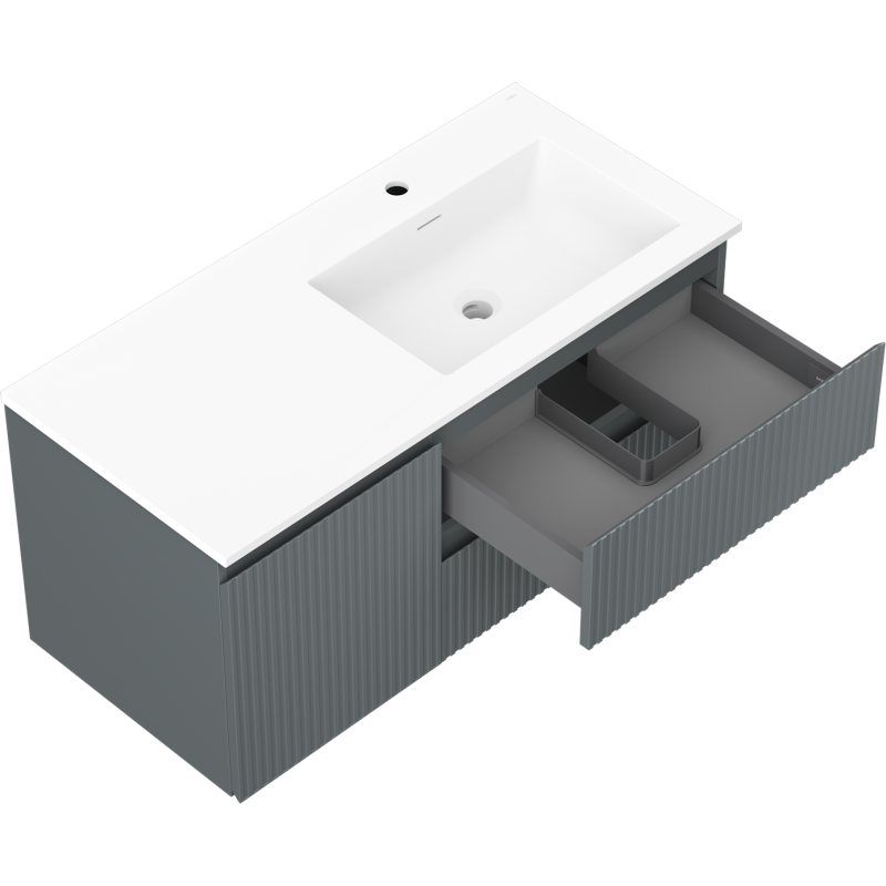 Mexen Rivel armario de baño de 100 cm con lavabo Otis derecho, 2 cajones, 1 puerta, estriado, grafito/blanco mate