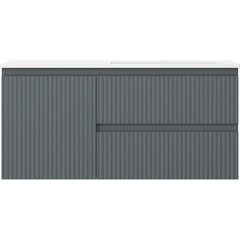 Mexen Rivel 100 cm Bathroom Cabinet with Otis Right Sink, 2S, 1D, Grooved, Graphite/White Matte - 91A23-10047-3-BBFFF66-W18P01