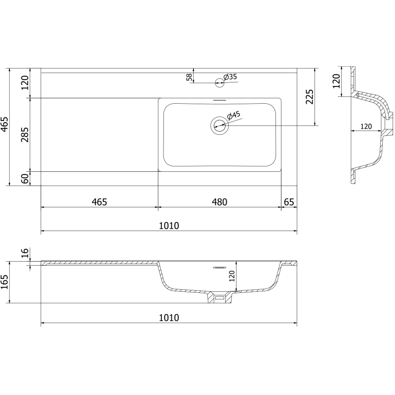 Mexen Rivel badkamerkast 100 cm met wastafel Otis rechts, 2S, 1D, gegroefd, grafiet/wit mat - 91A23-10047-3-BBFFF66-W18P01