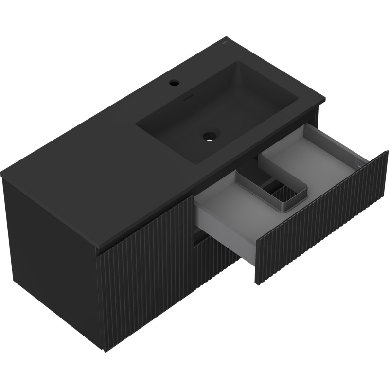 Mexen Rivel armadietto da bagno 100 cm con lavabo Otis destro, 2S, 1D, scanalato, nero opaco - 91A23-10047-3-BBFFF71-W18P71