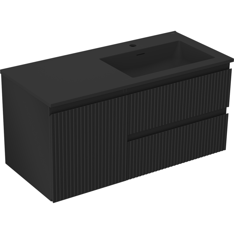 Mexen Rivel bathroom cabinet 100 cm with Otis right basin, 2S, 1D, grooved, matte black - 91A23-10047-3-BBFFF71-W18P71