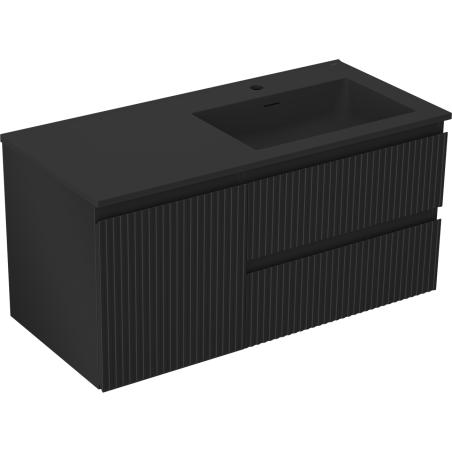 Mexen Rivel meuble de salle de bain 100 cm avec lavabo Otis droit, 2S, 1P, rainuré, noir mat - 91A23-10047-3-BBFFF71-W18P71