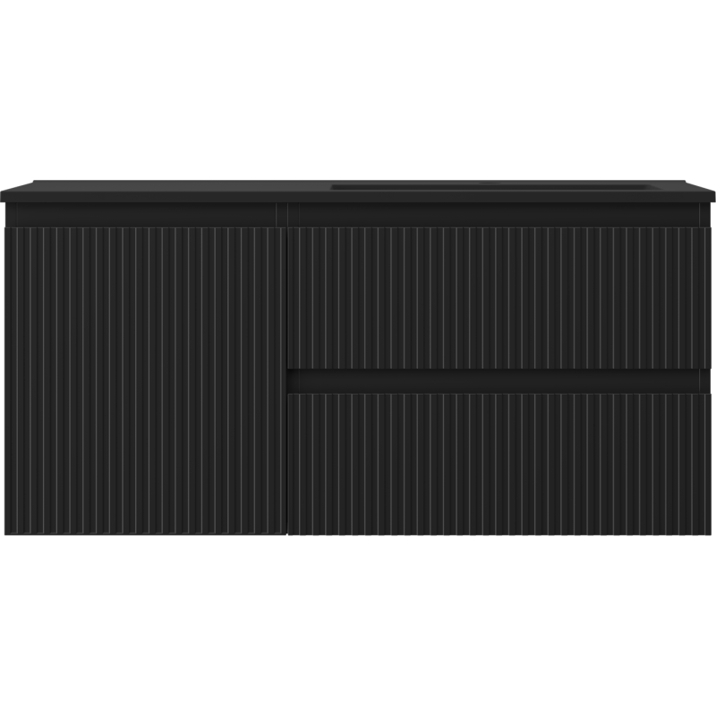 Mexen Rivel Badezimmerschrank 100 cm mit Waschbecken Otis rechts, 2S, 1D, geriffelt, schwarz matt - 91A23-10047-3-BBFFF71-W18P71