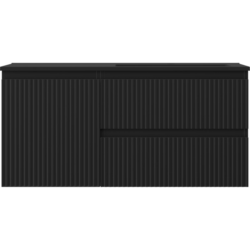 Mexen Rivel mueble de baño de 100 cm con lavabo Otis a la derecha, 2 cajones, 1 puerta, ranurado, negro mate