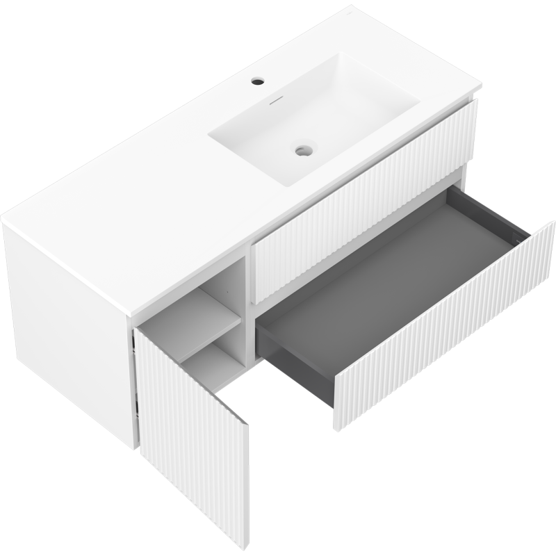 Mexen Rivel armoire de salle de bains 120 cm avec lavabo Otis droit, 2S, 1D, rainurée, blanc mat - 91A23-12047-3-BBFFF01-W18P01