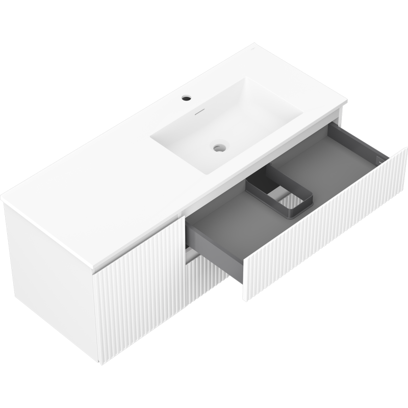 Mexen Rivel armario de baño 120 cm con lavabo Otis derecho, 2S, 1D, estriado, blanco mate - 91A23-12047-3-BBFFF01-W18P01