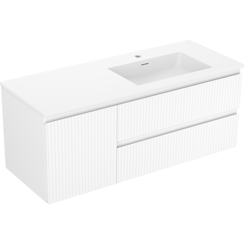 Mexen Rivel mobiletto da bagno 120 cm con lavabo Otis destro, 2S, 1D, scanalato, bianco opaco - 91A23-12047-3-BBFFF01-W18P01