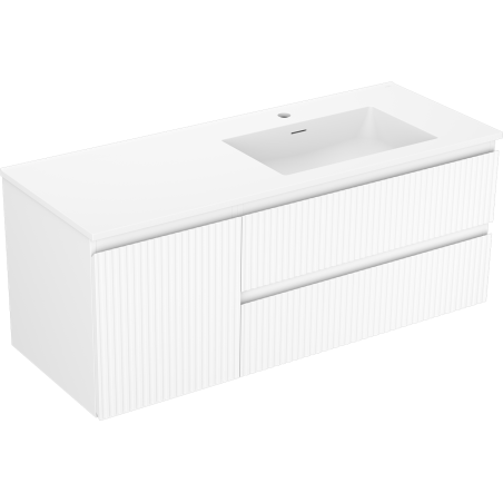 Mexen Rivel armoire de salle de bains 120 cm avec lavabo Otis droit, 2S, 1D, rainurée, blanc mat - 91A23-12047-3-BBFFF01-W18P01